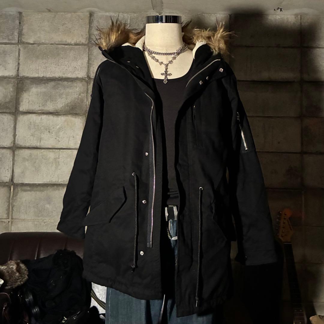 ダークコア グランジ モッズコート y2k 平成 お兄系 ファー ダブルジップ