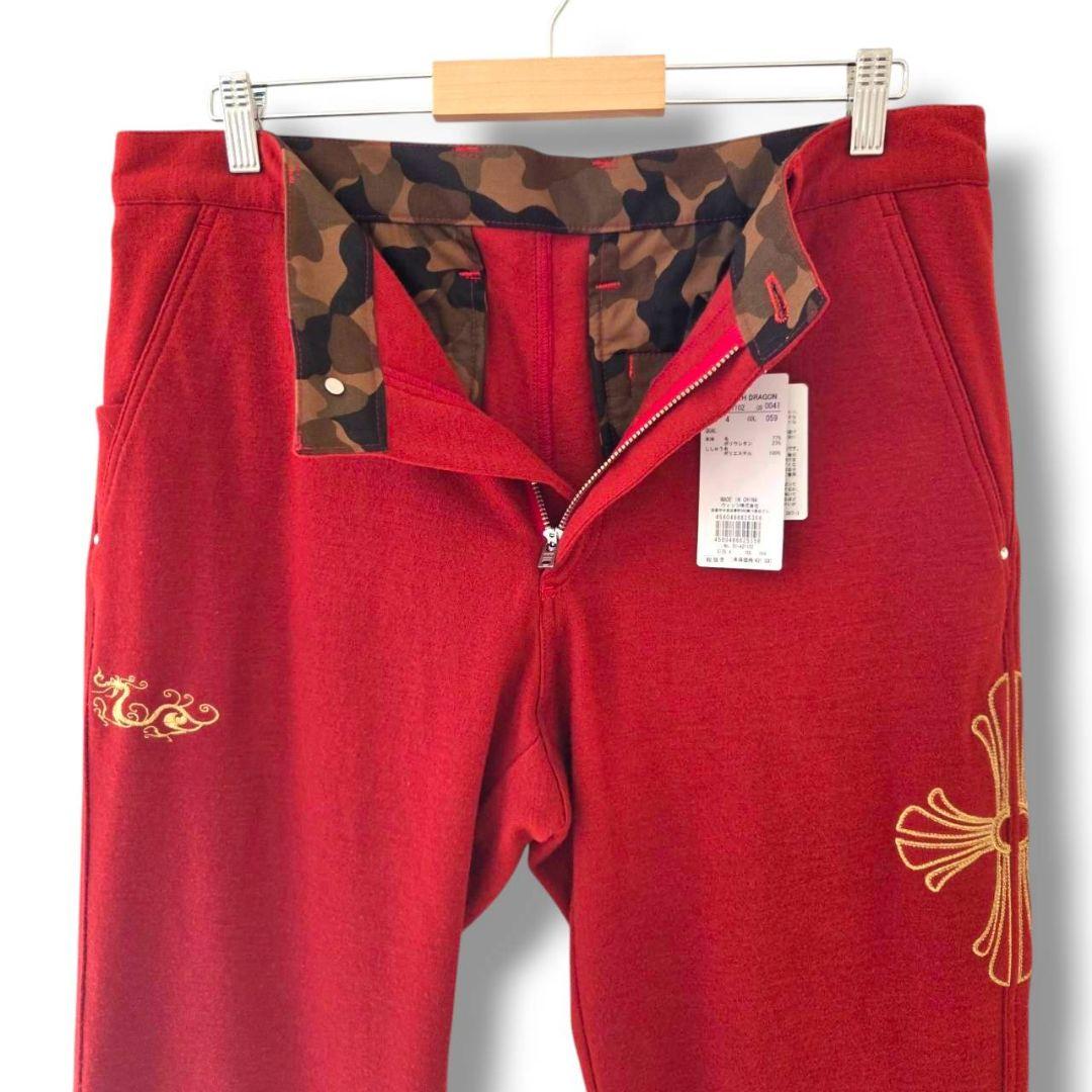 定価3.4万】ダンスウィズドラゴン 豪華刺繍 ストレッチパンツ 4 XL 赤