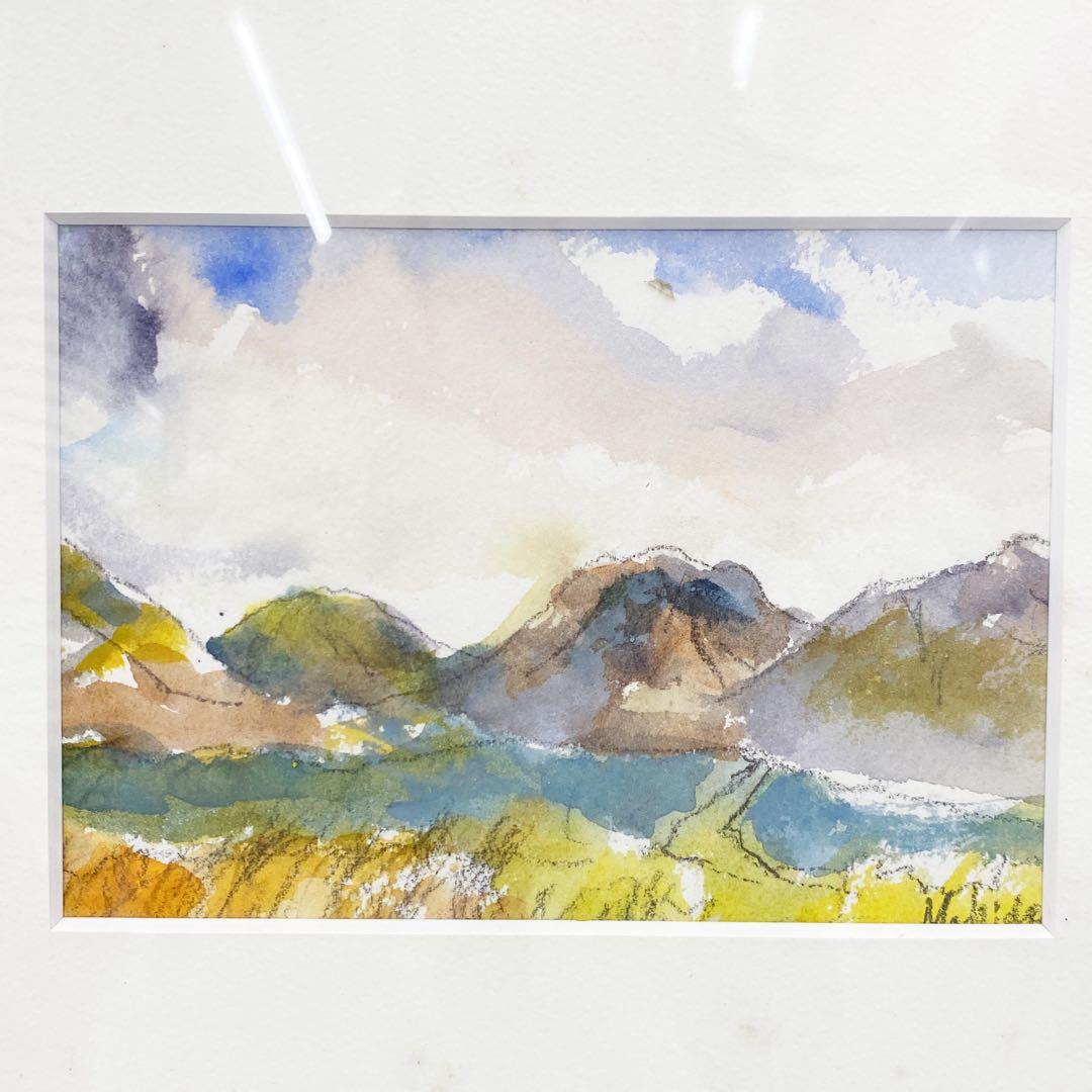 真作】額装 水彩画 風景画 虹光 町田京子 万座高原 2003年作