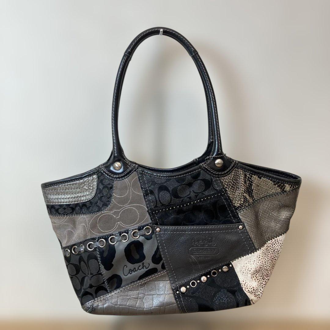COACH パッチワーク レザー トートバッグ ブラック 保存袋付き - メルカリ