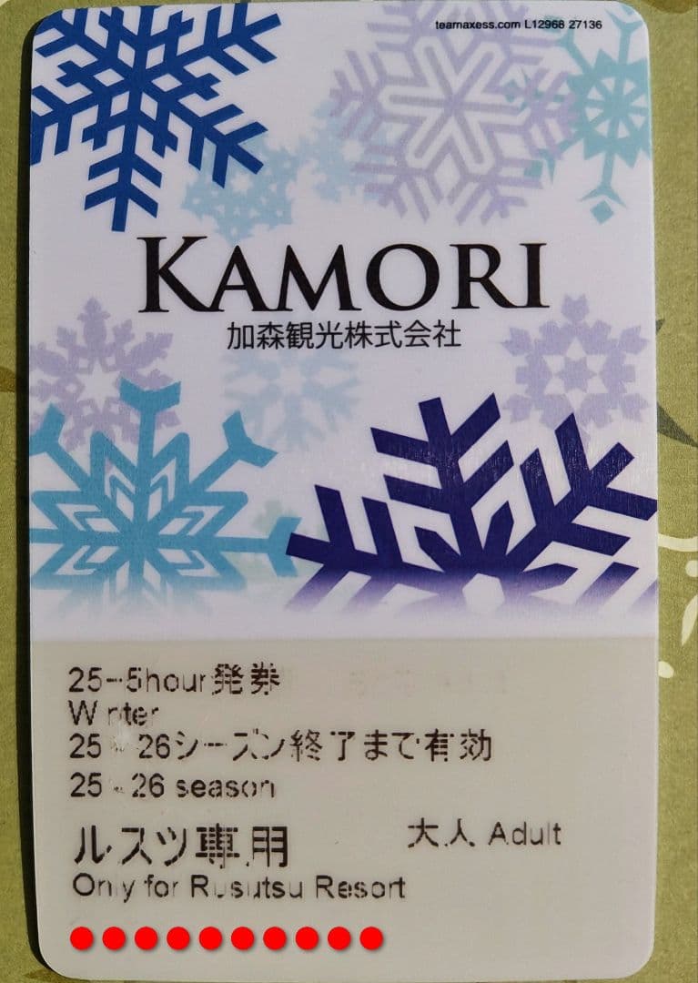 25-26ルスツリゾートスキー場リフト券 大人 25時間