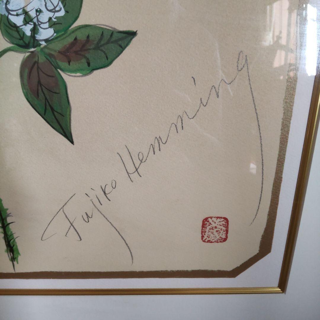 フジコ・ヘミング[赤いバラ]シルクスクリーン・サイン、シリアル