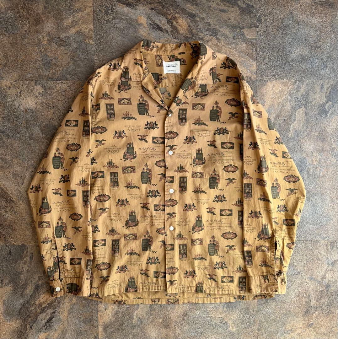 60s TOWNCRAFT タウンクラフト 船タグ オープンカラーシャツ L TOWNCRAFT - タウンクラフト 60S オープンカラーシャツ 船タグ