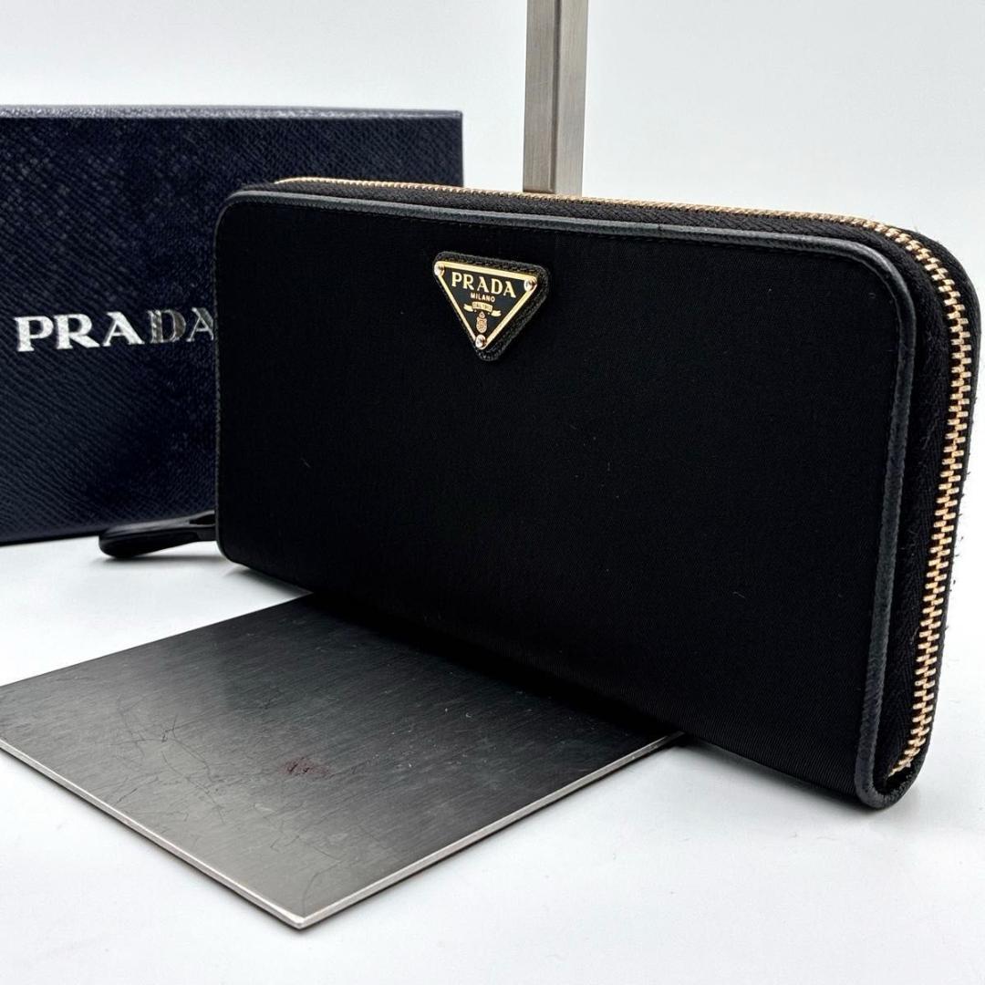 現行 美品 RFID搭載 プラダ 三角ロゴ サフィアーノ ナイロン 長財布