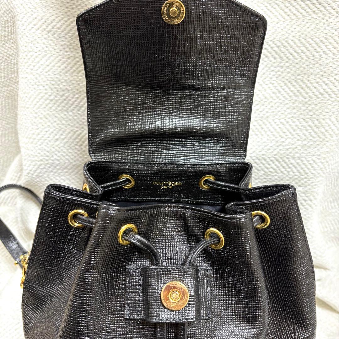 極美品 Courreges クレージュ 本革 レザー リュック ロゴチャーム