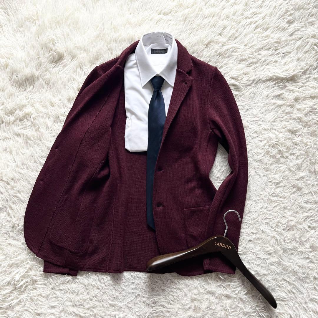 <極美品>LARDINI ボルドー ウール ダブル ニットジャケット S相当 LARDINI（ラルディーニ） ニットジャケット ダブル ウール