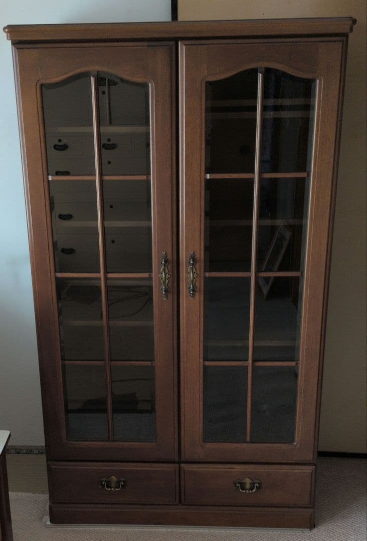 ブラウン ガラス扉本棚 ニトリ（NITORI） ガラス扉 本棚(カット I 90 MBR) 書棚 ラック