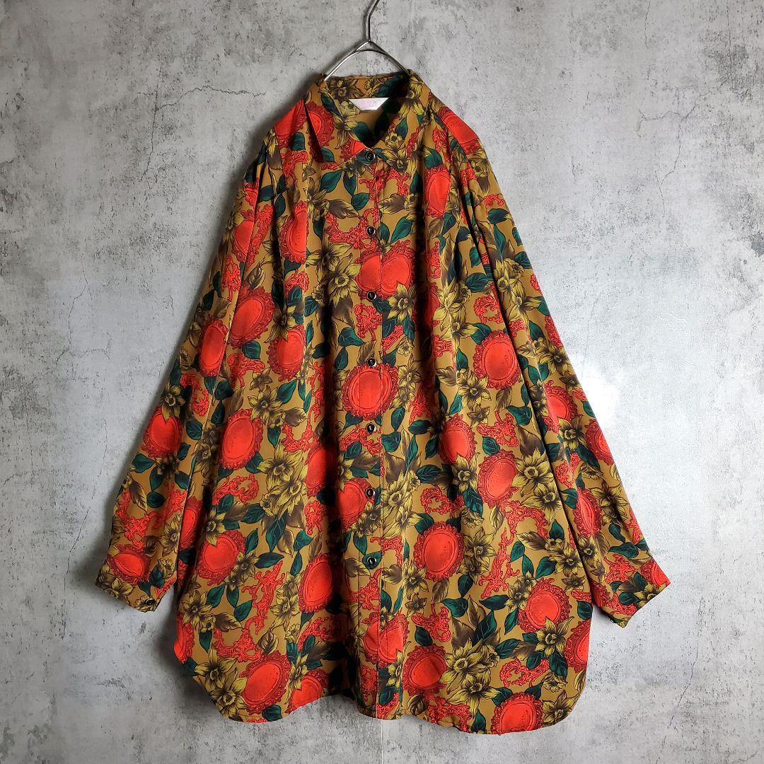 ヴィンテージ】古着 総柄 花柄 スカーフ柄 赤 緑 カーキ レトロ - メルカリ