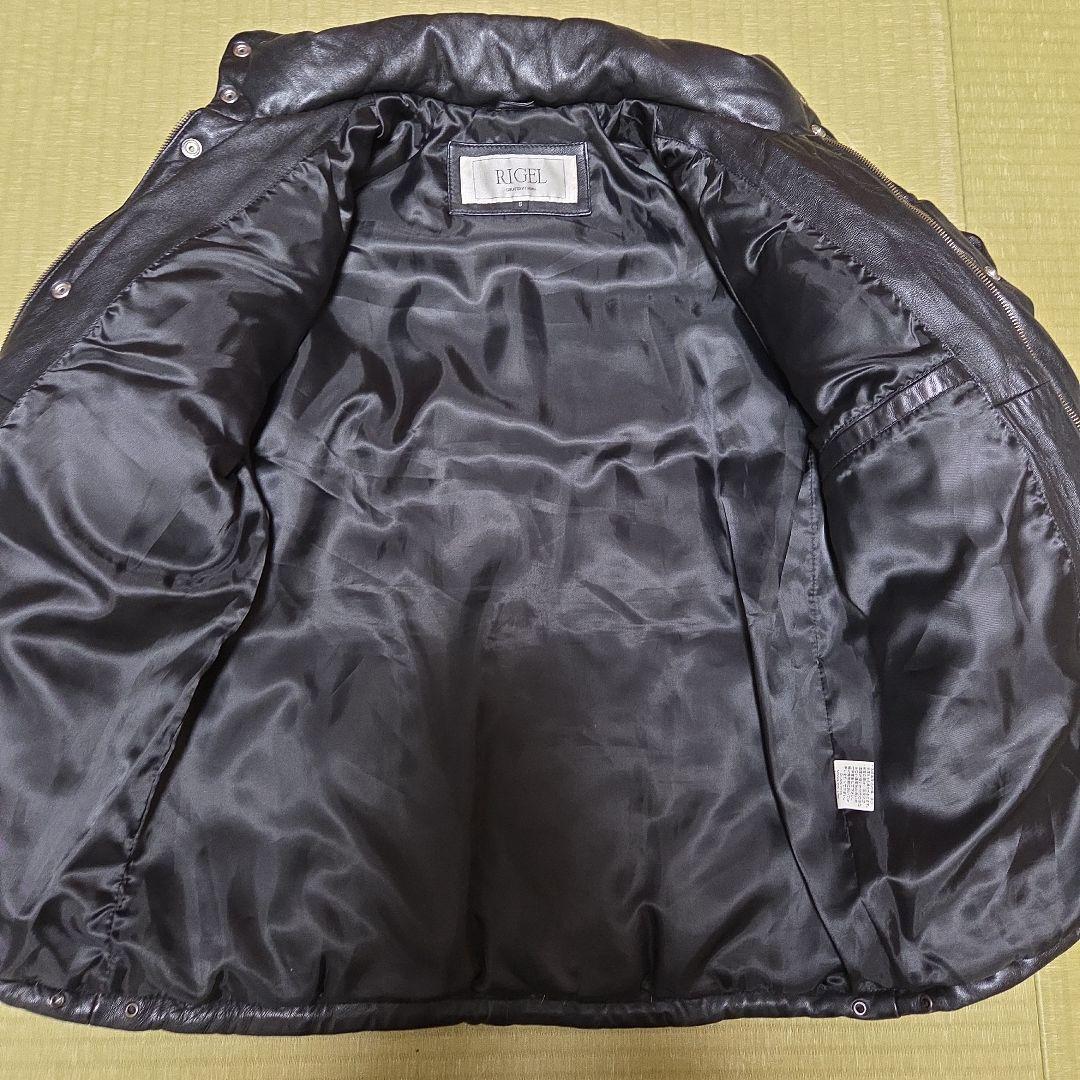 希少 リゲル RIGEL ダウン ジャケット レザー メンズ サイズS 羊革 黒