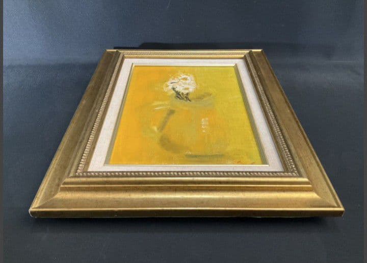 サインあり・綾乃油彩『花』F4号額付