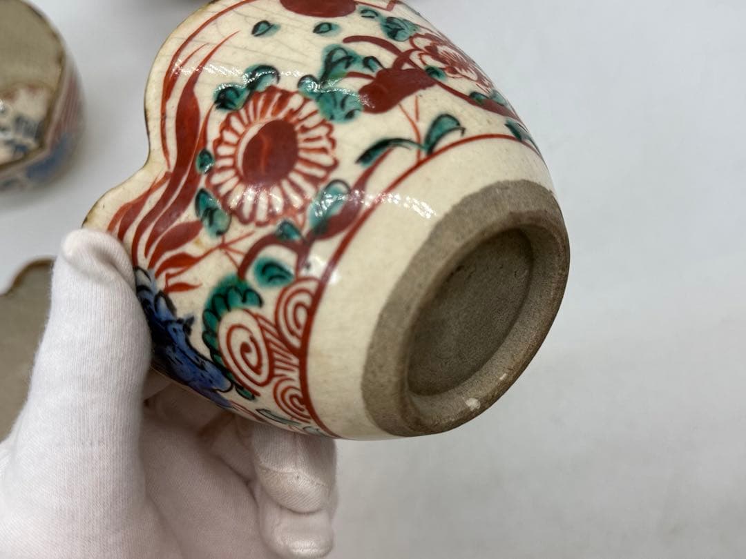 時代 赤絵花口小鉢5点 春逸作 送料込み250610