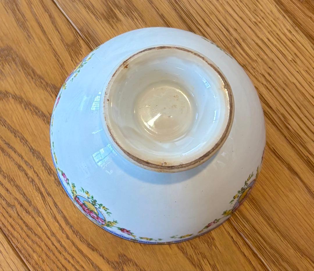 フランスアンティーク ローズ ギルランドの縁飾り カフェオレボウル