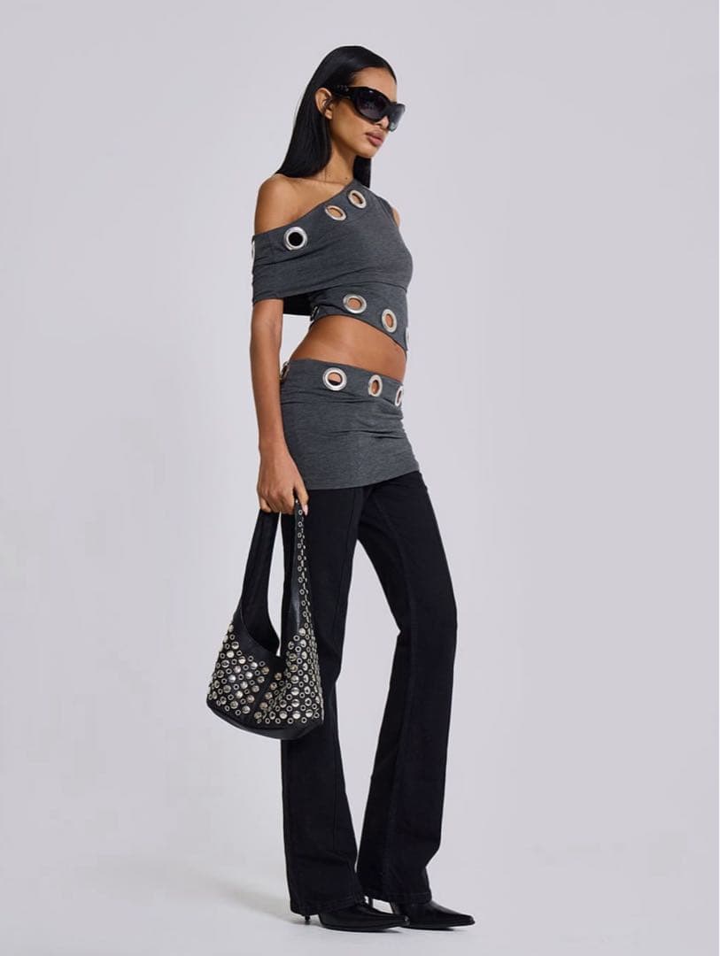 jaded london ワンショルダー グレーミニワンピ