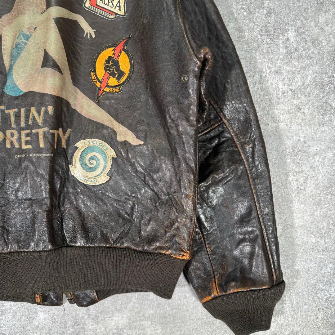 AVIREX レザーフライトジャケット A-2 XS ブラウン 革パッチ 本革