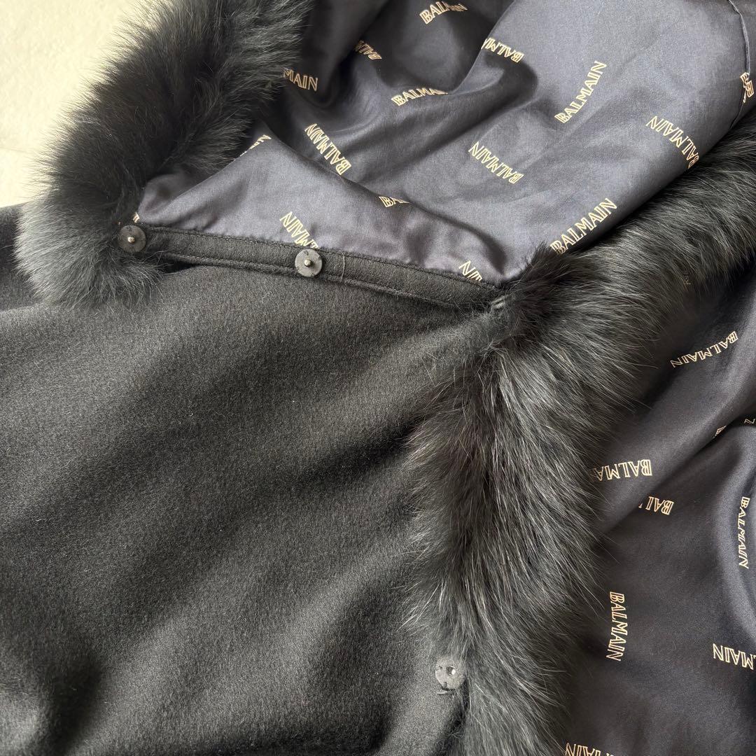 最高級✨《バルマン》カシミヤ100% フォックスファー 裏地シルク ポンチョ