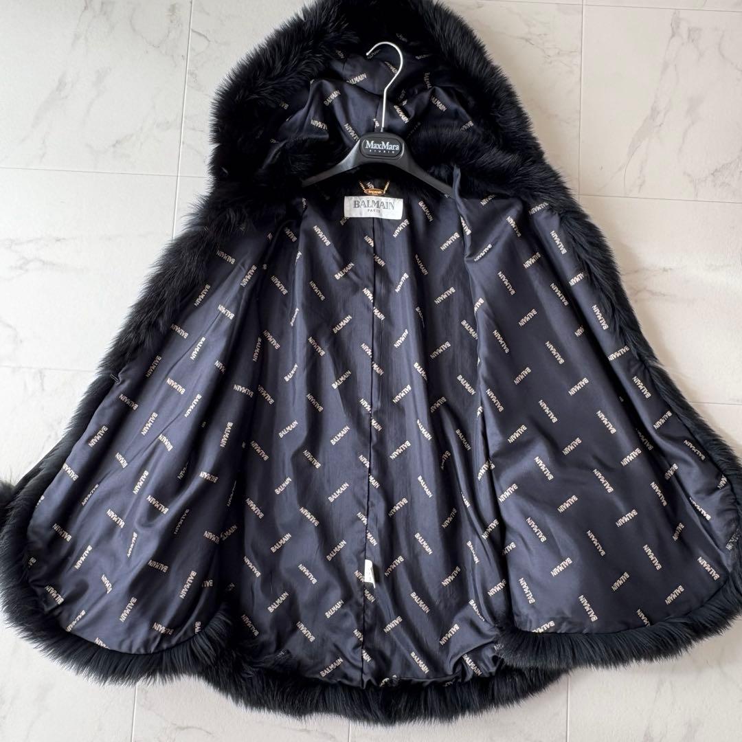 最高級✨《バルマン》カシミヤ100% フォックスファー 裏地シルク ポンチョ