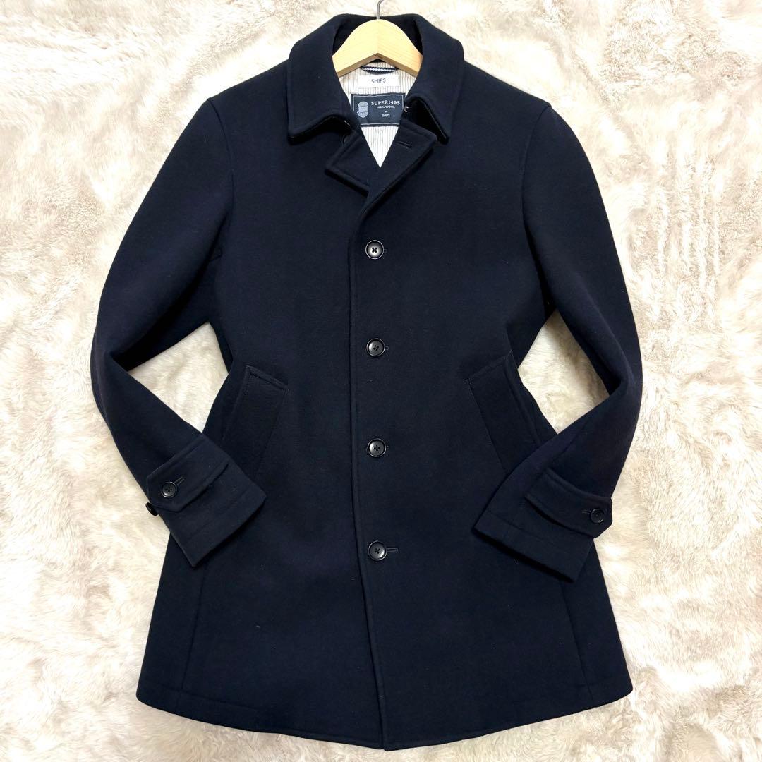 美品✨シップス チェスターコート スーパー140S キルティング ネイビー