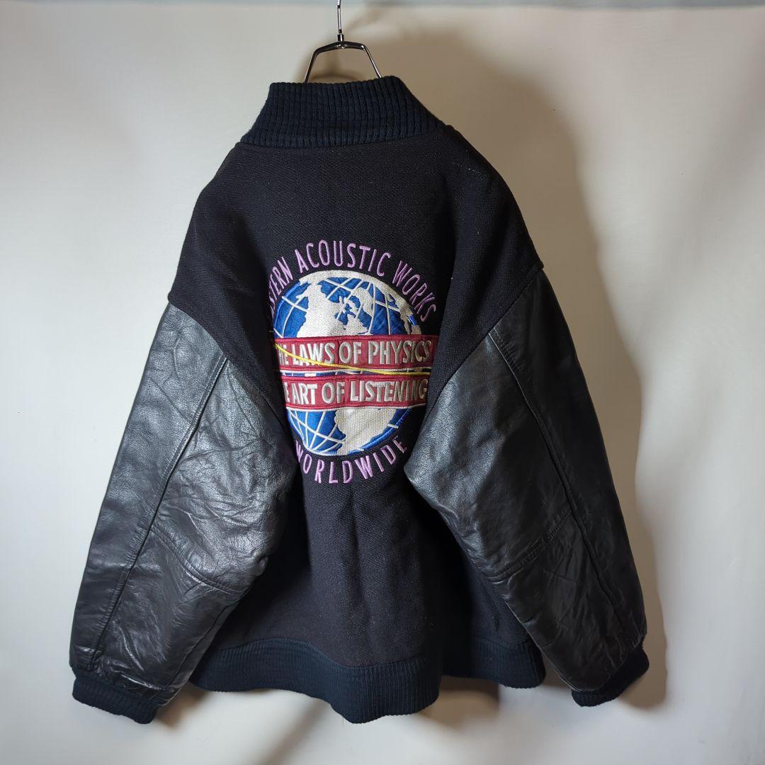 《企業物》入手困難　袖レザー スタジャン 古着　刺繍　バックロゴ　太アーム　ｌ