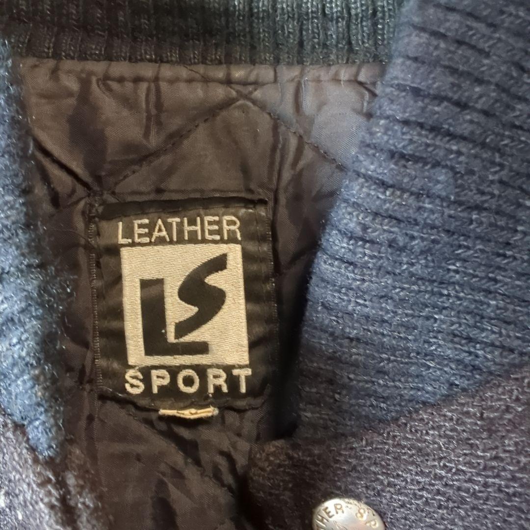 《企業物》入手困難　袖レザー スタジャン 古着　刺繍　バックロゴ　太アーム　ｌ