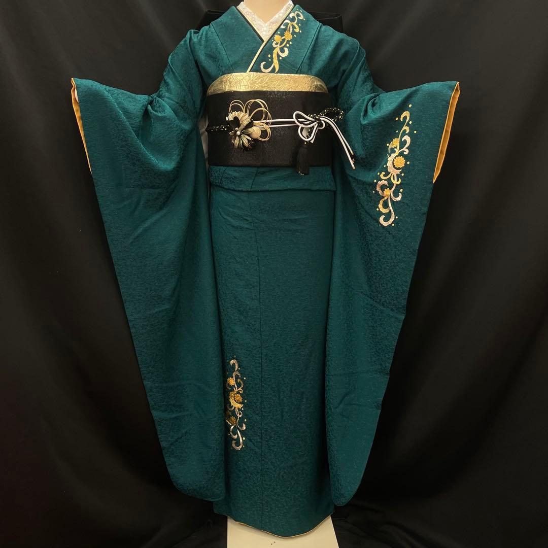 成人式 振袖 無地 ワンポイント シンプル 深緑 振袖セット 振袖フル