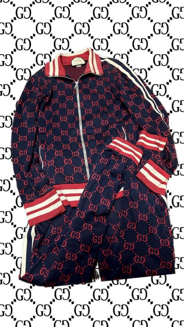 GUCCI GGロゴジャージXL/Lセット ネイビー/レッド 大幅SALE中 - メルカリ