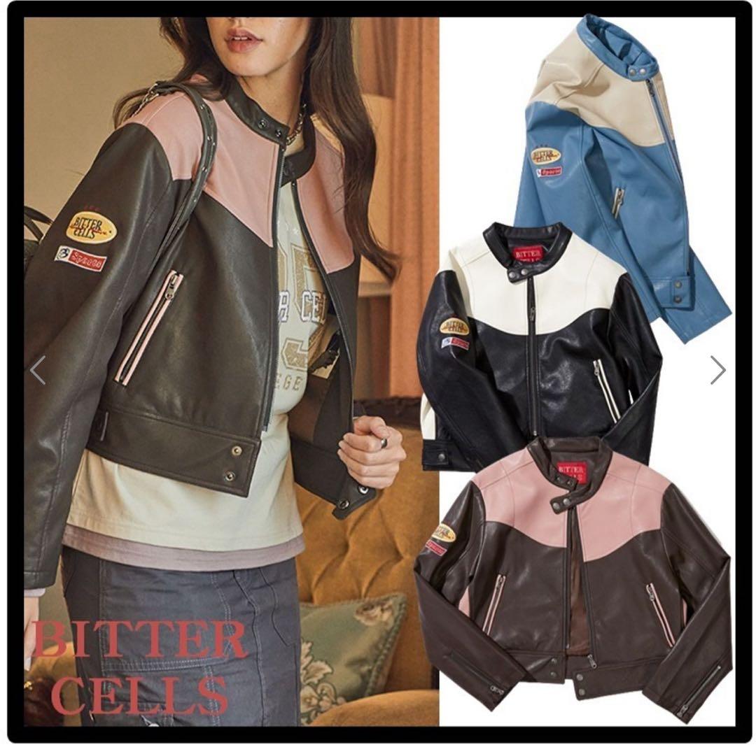 BITTERCELLS レザージャケット ボタン ジップ - メルカリ