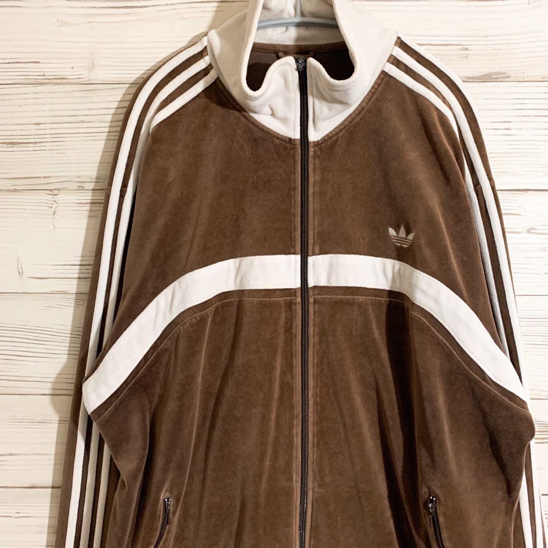 adidas トラックジャケット ベロア ブラウン 3XL - メルカリ