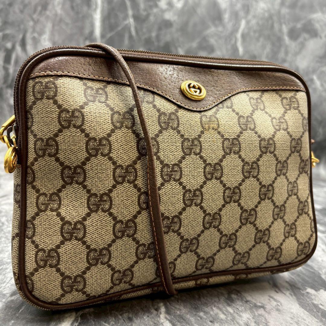 ✨美品✨GUCCI GG ショルダーバッグ ブラウン ベージュ ロゴ レザー