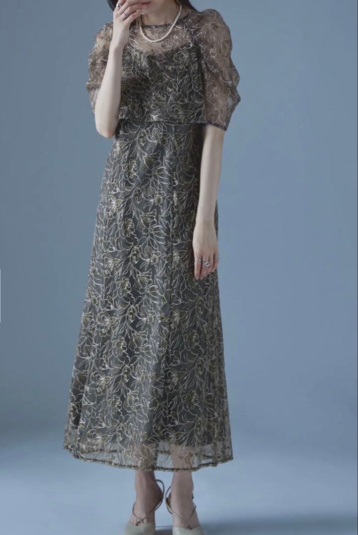 etoll. 刺繍レースレイヤードドレス S エトル etoll. 刺繍レースレイヤードドレス （チャコール） -靴