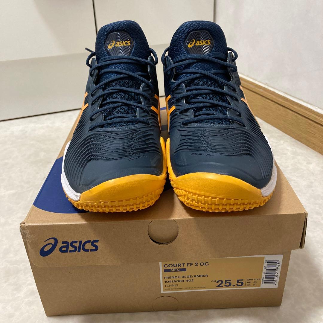 美品asics COURT FF 2 OC 25.5cm ネイビー/オレンジ