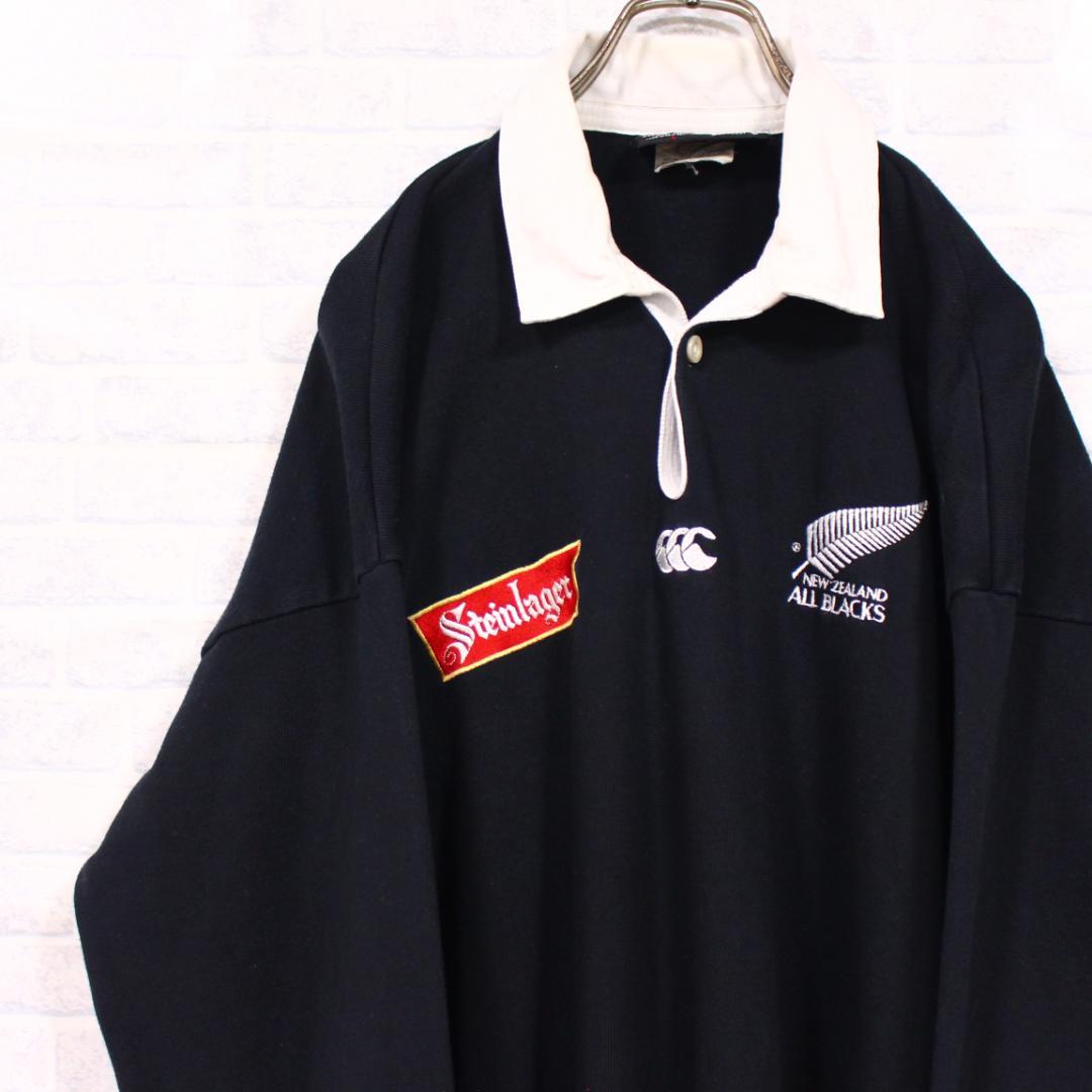 90s カンタベリー ALL BLACKS チームロゴ刺繍 ラガーシャツ 長袖の通販