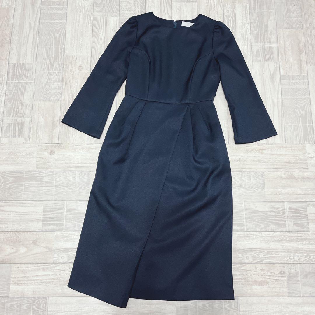 極美品✨セルフォード タックタイトワンピース 長袖 ネイビー 34