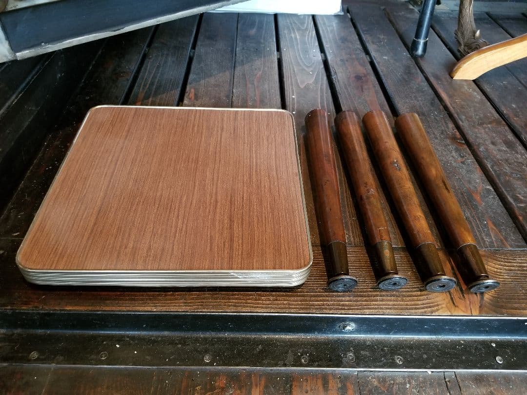 昭和 レトロ 中央パネル社 木製 アルミフレーム ウッド スモール テーブル