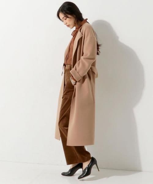 ユナイテッドアローズ UGMM リバー ノーカラー ローブ コート キャメル