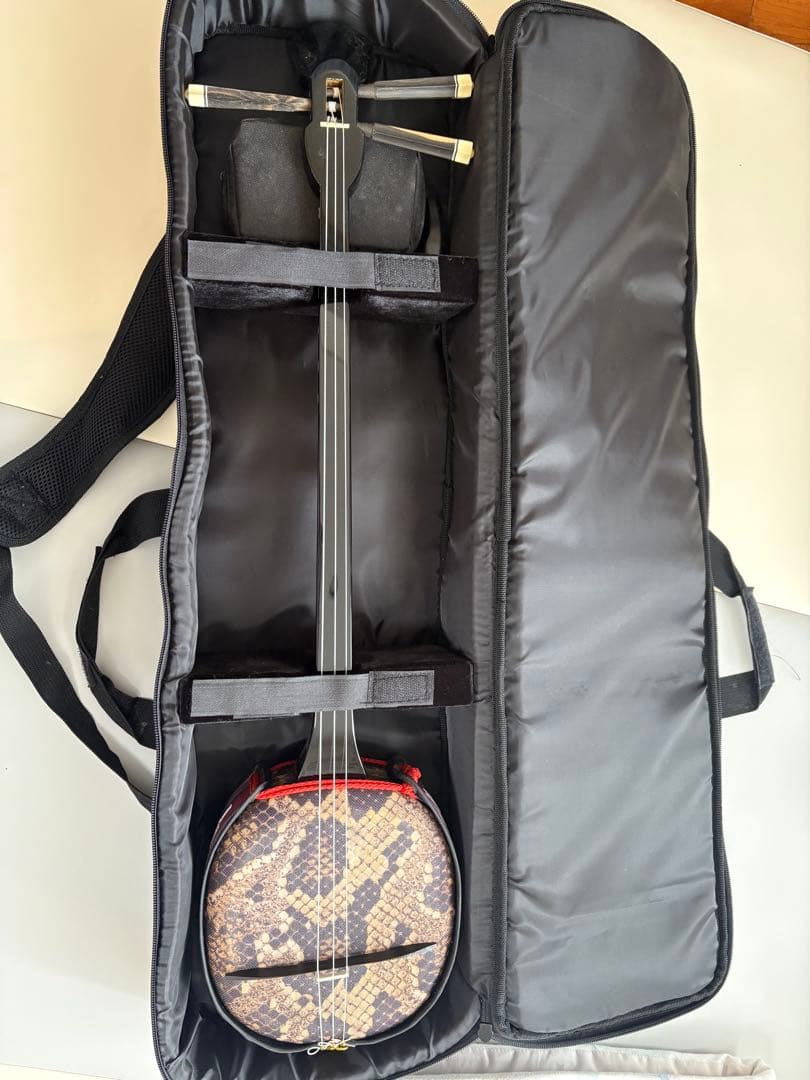 三線本体 ヘビ革模様 ケース付き 三味線本体 ヘビ柄 ケース付き 沖縄三味線 合皮 ヘビ皮柄 ケース付属