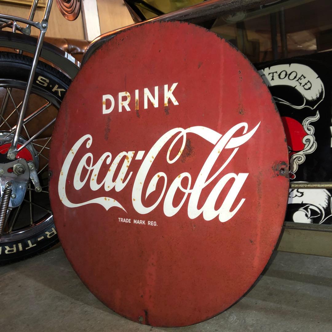コーラ 7up 両面看板 企業物 ホーロー 古物 昭和 錆 色落ち 丸 型 鉄