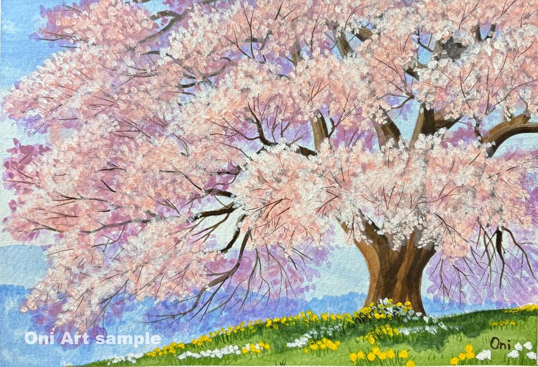 アクリル画 原画 「悠久の桜02」額縁付 SMサイズ