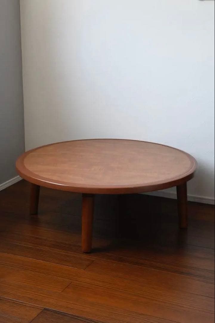 直接引取り可　丸テーブル　ちゃぶ台　座卓 オーク ちゃぶ台 W90〜120 無垢 完成品 折り畳み式 丸テーブル 座卓
