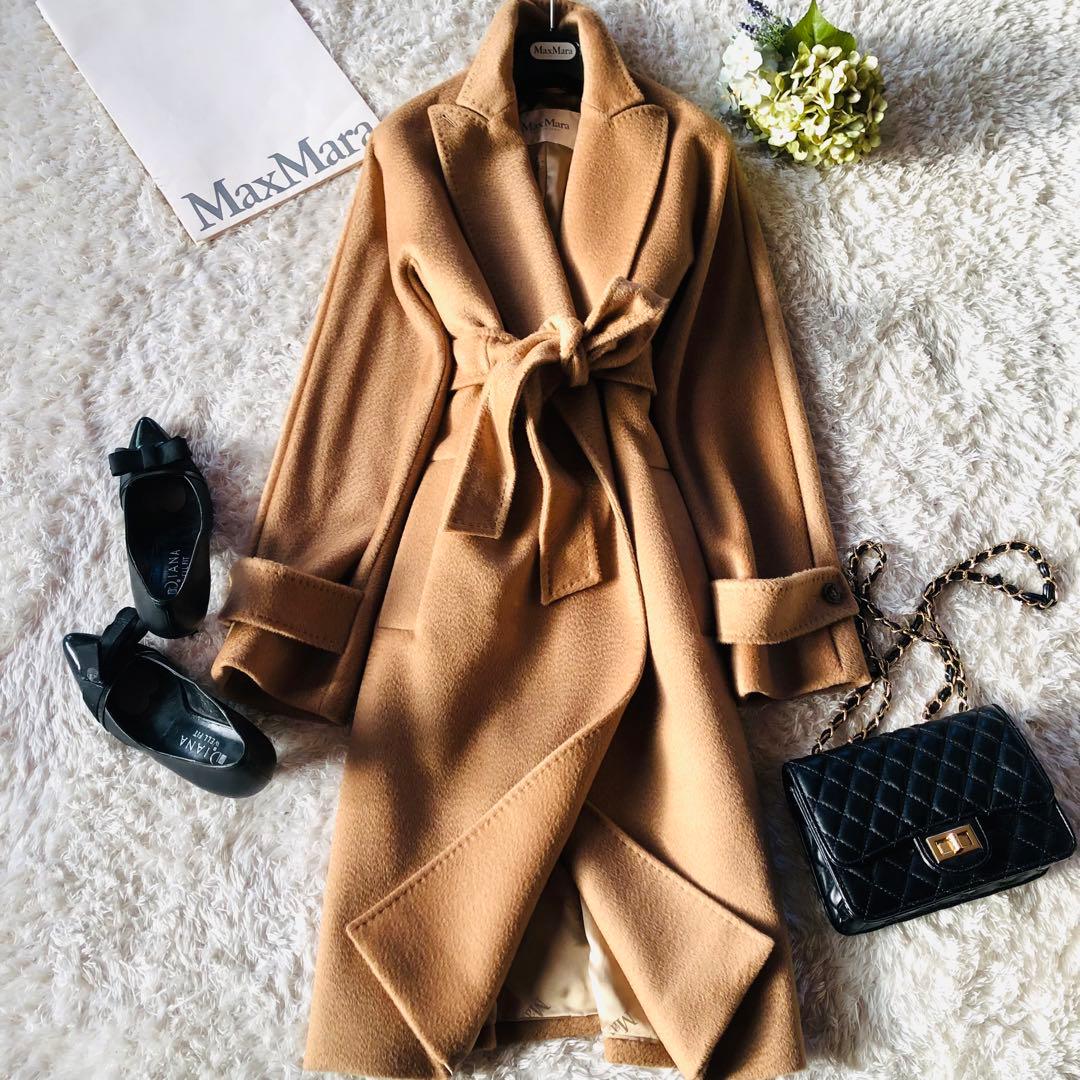 希少42✨美品 近年マックスマーラ マニュエラコート キャメル100% 女優襟 MAX MARA コート マニュエラ キャメル100% レディース SIZE 42