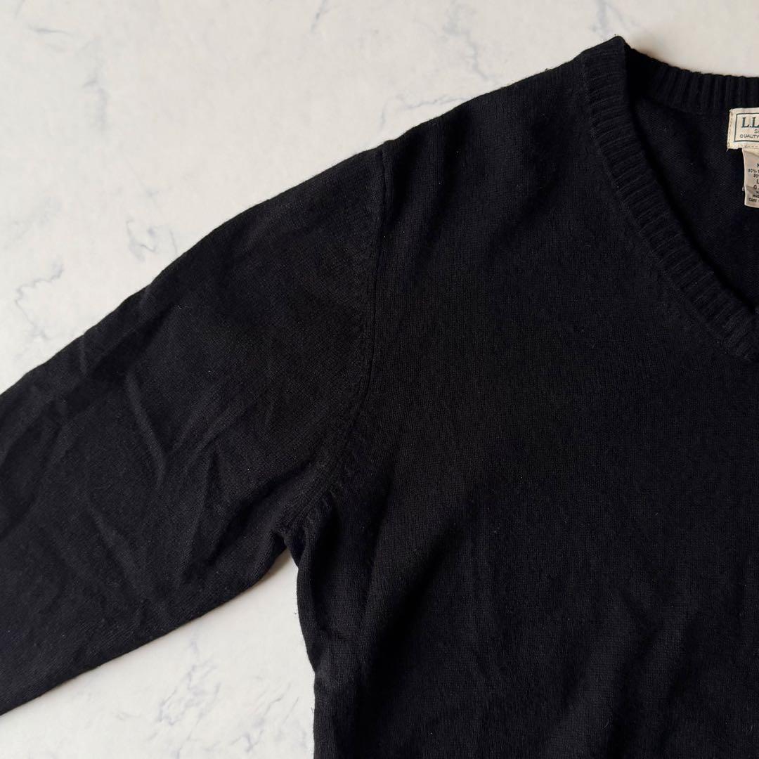 ラムウール混✨L.L.Bean Vネックセーター L 黒 質感良好 着回し抜群