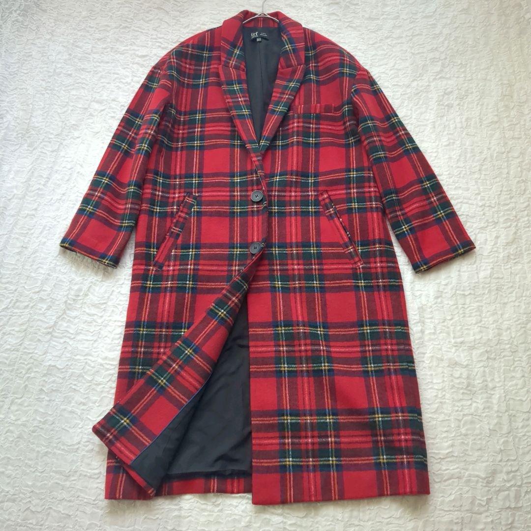 美品 ZARA trf タータンチェック ロングコート チェスターコート 赤