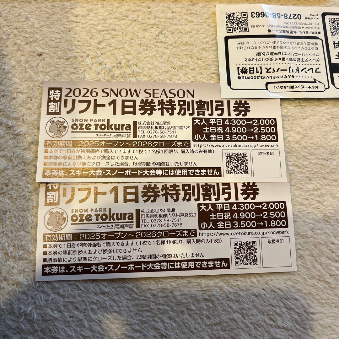 尾瀬戸倉スキー場リフト1日券特別割引券 - メルカリ