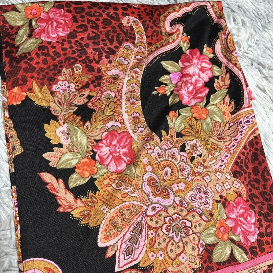 LEONARD レオナール シルクウール 大判ショール 花柄 ペイズリー