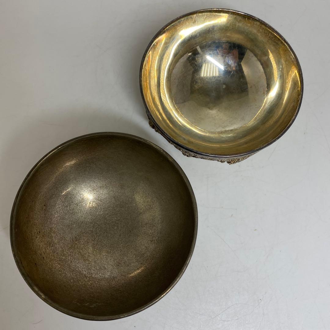 中国古玩 龍銀細工茶碗 2客 直径11.3㎝ 521gタサオ 東な8-