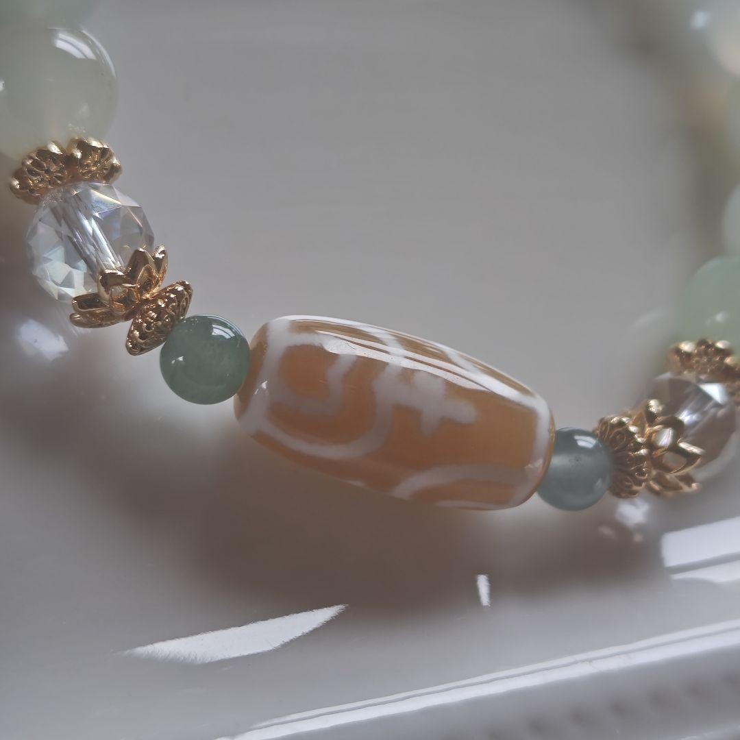 新作♡カフェオレ♡レア蓮花宝瓶天珠、グリーンオパール、グアテマラ産翡翠
