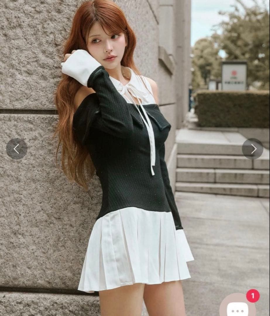 Randy ビジュープレッピーカットショルダーワンピース/ブラック