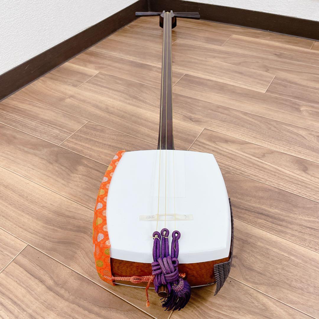 三味線 細棹 紫檀 平溝 丸打胴 人工皮 和楽器