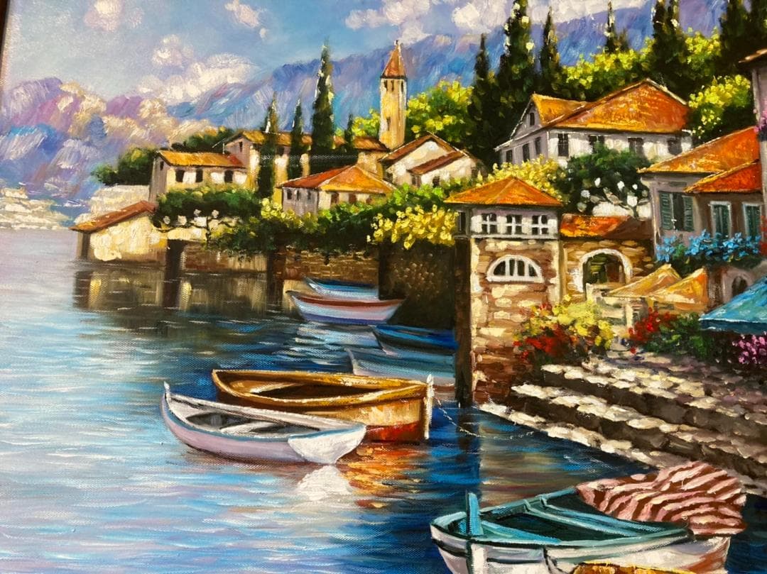 絵画、油彩SM号、荒波、山本英二、真作、肉筆、額縁付き。