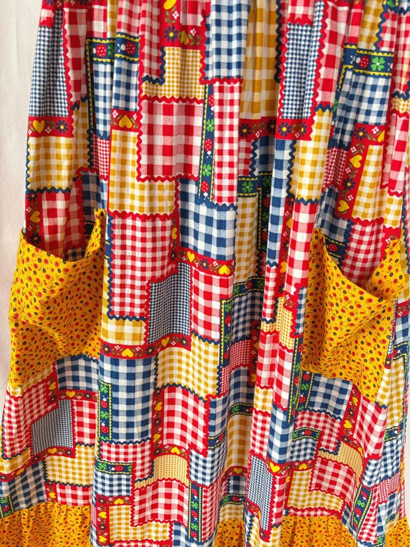 70s vintage パッチワーク柄 エプロン ワンピース
