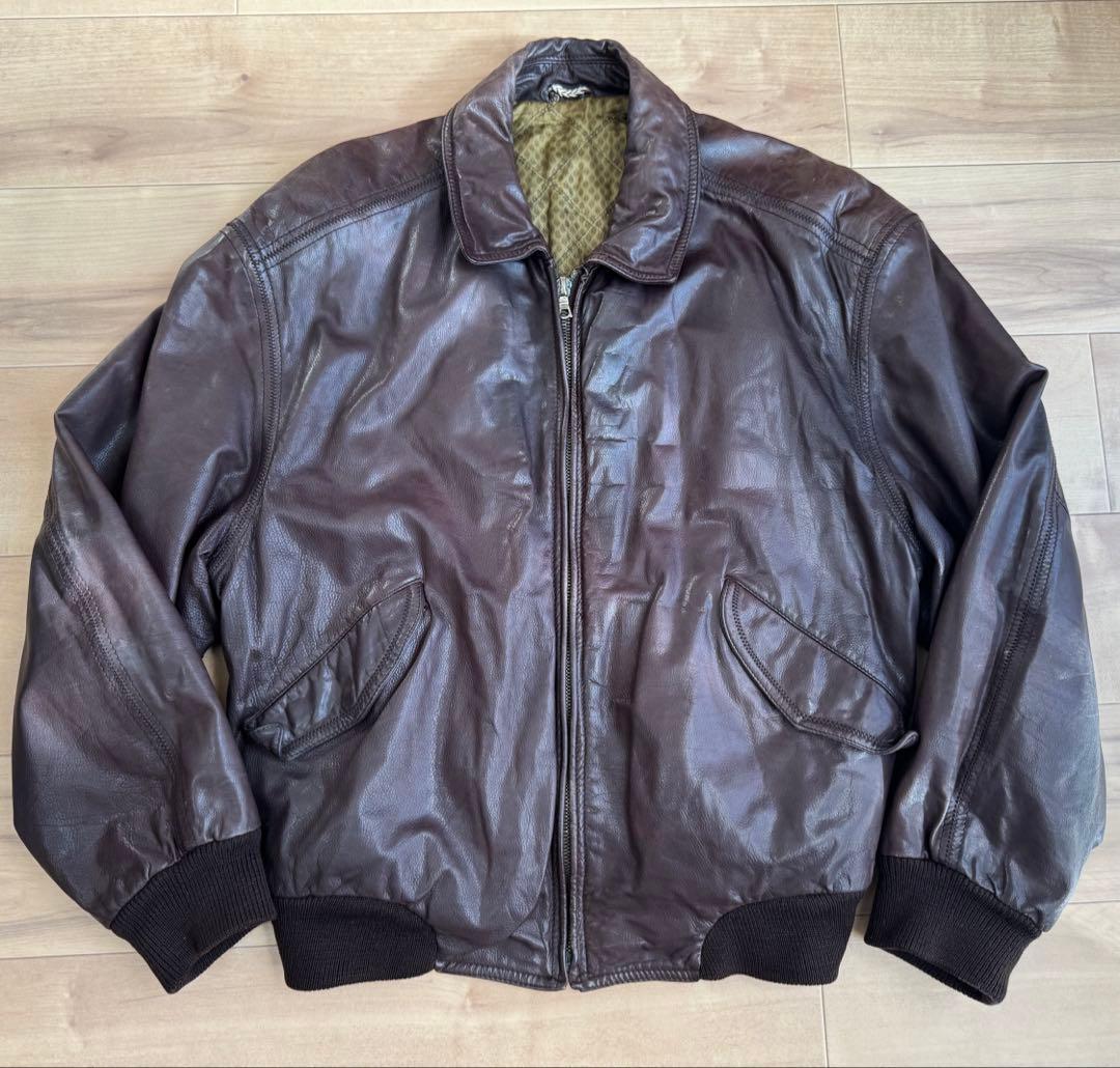 HUGO BOSS レザージャケット A2ジャケット ブラウン 古着 riri-【国内